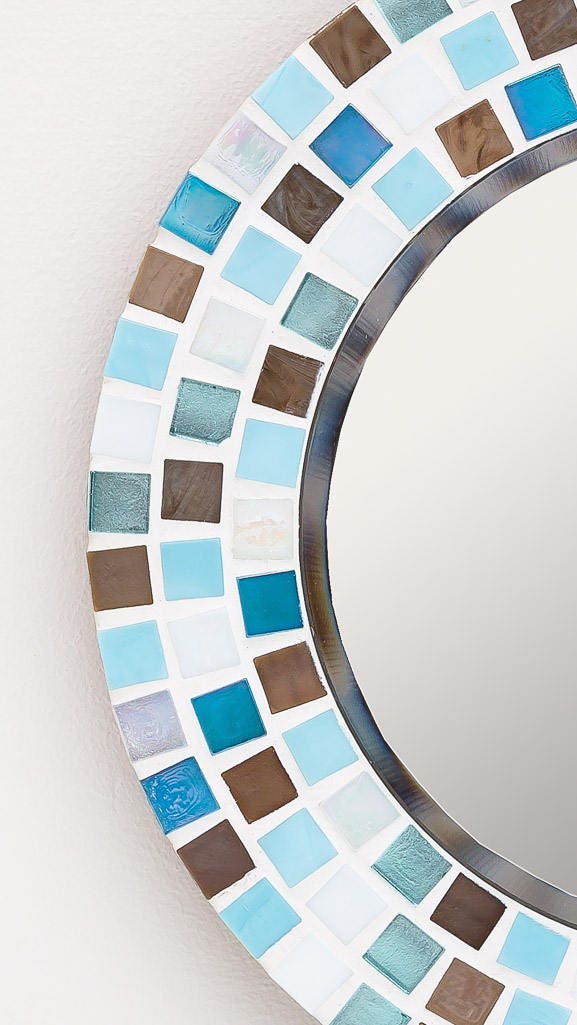 Mosaic Wall Mirror in Aqua & Brown Small Round Mirror - Etsy UK