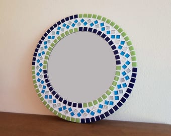 Mosaic Wall Mirror in Blue, Green & Silver