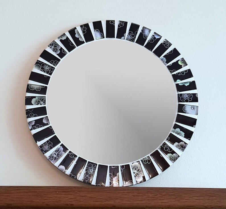 Round Wall Mirror in Black Silver & White 40cm Bathroom Etsy UK