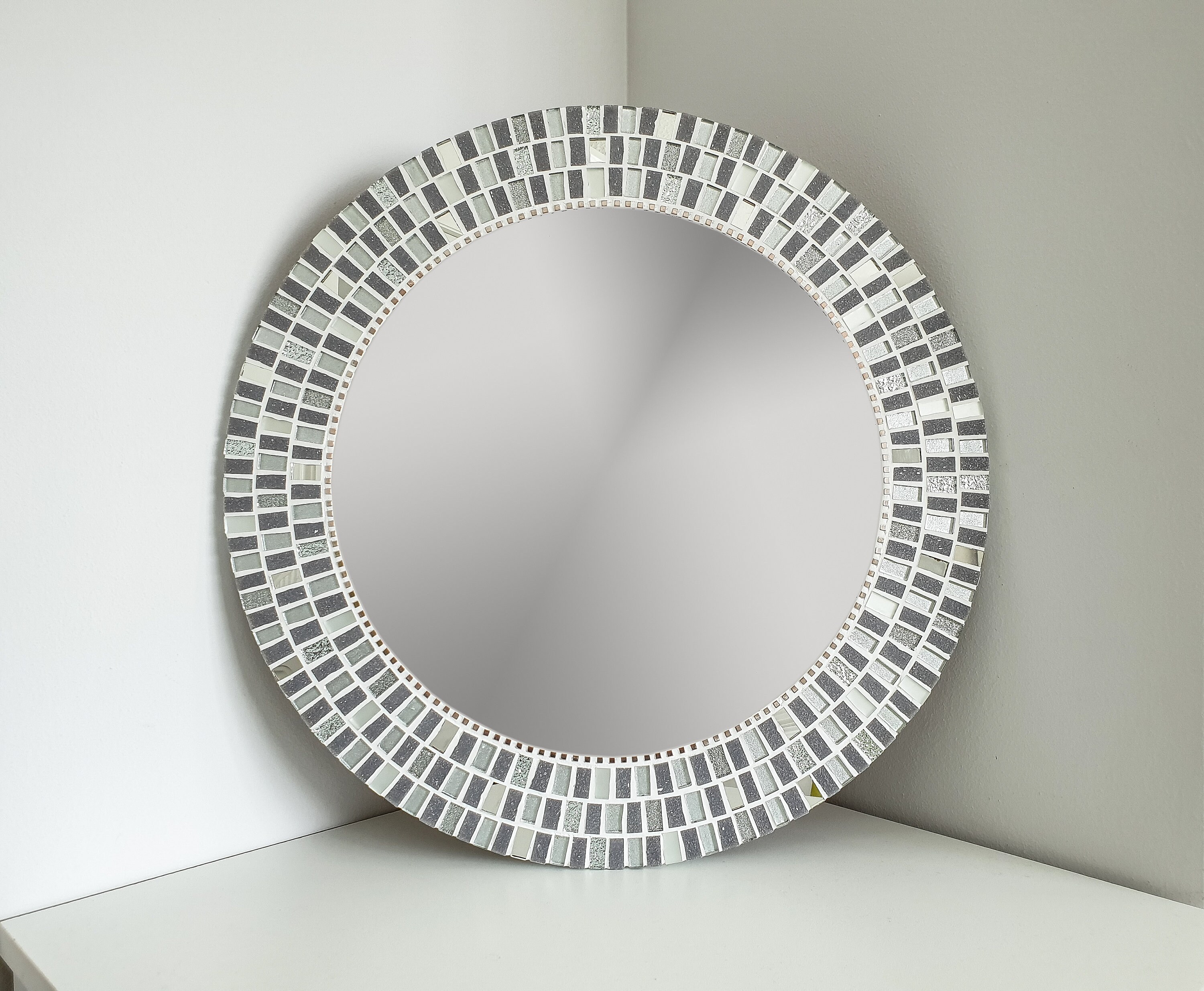 Elegante espejo de mosaico en plata y gris espejo de pared de | Etsy