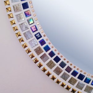 Mosaic Mirror in Gold & Blue, Gold Wall Mirror, Bathroom Mirror, Round Mirror, Mosaic Wall Art image 1