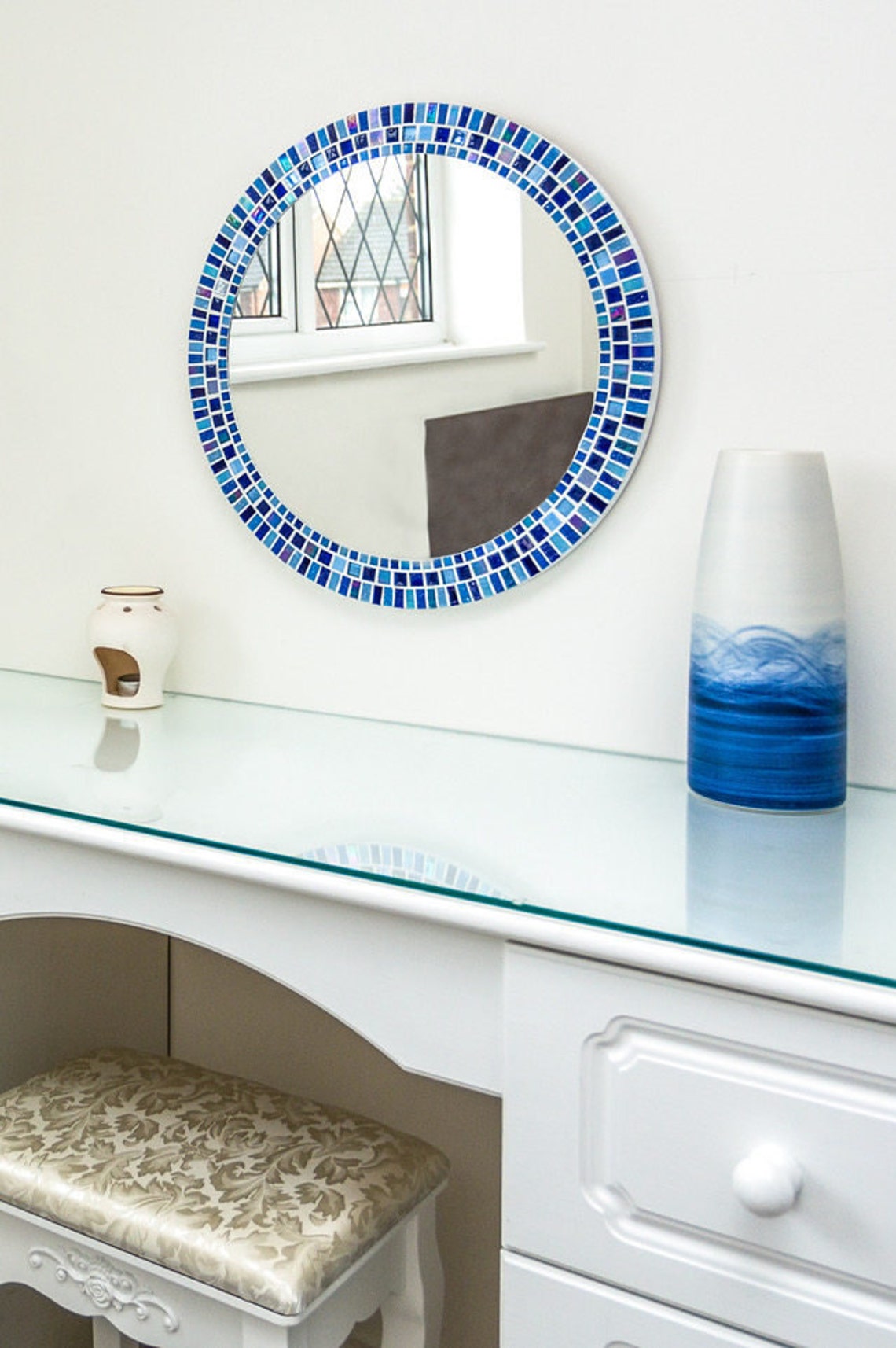 Mosaic Wall Mirror Round Mirror in Blue Bathroom Mirror Etsy UK