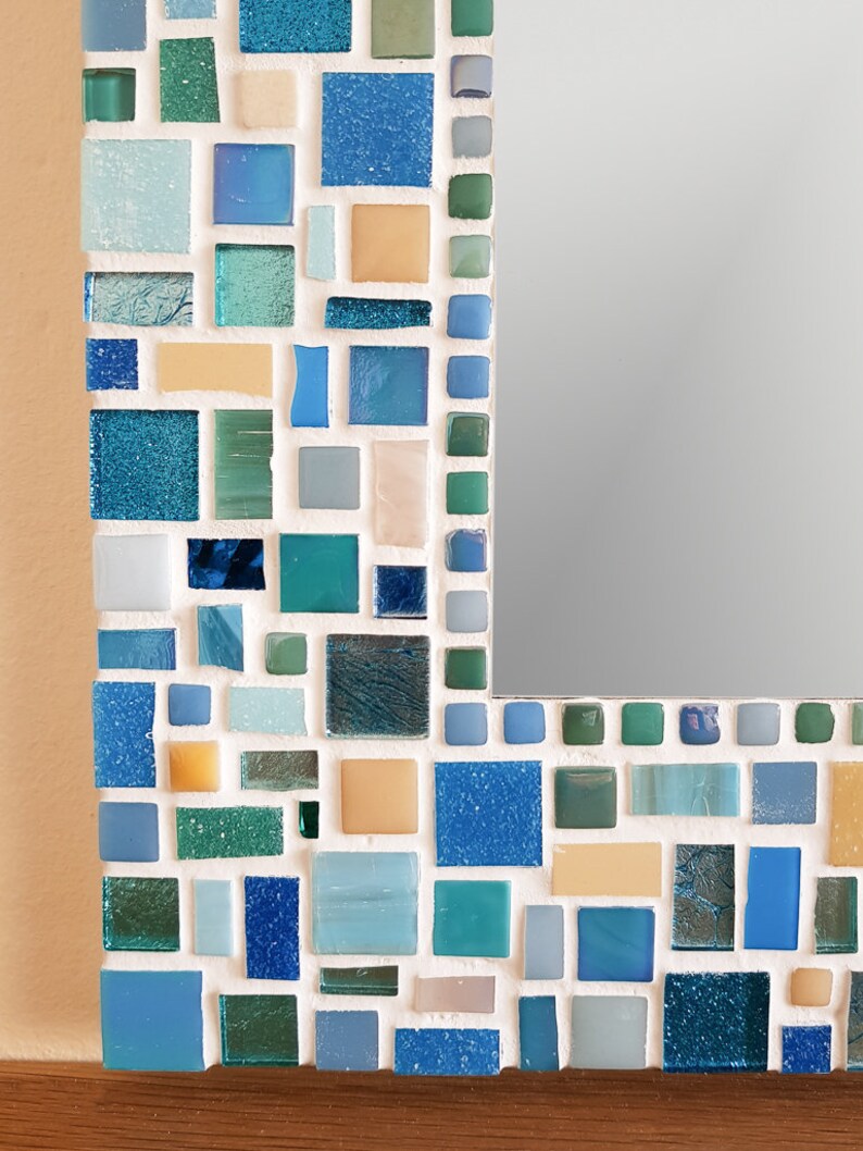 Espejo de pared de mosaico en azul turquesa agua y amarillo | Etsy