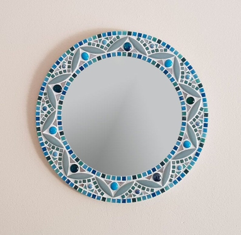 Mosaic Wall Mirror / Teal Bathroom Mirror / Round Wall Mirror Etsy UK