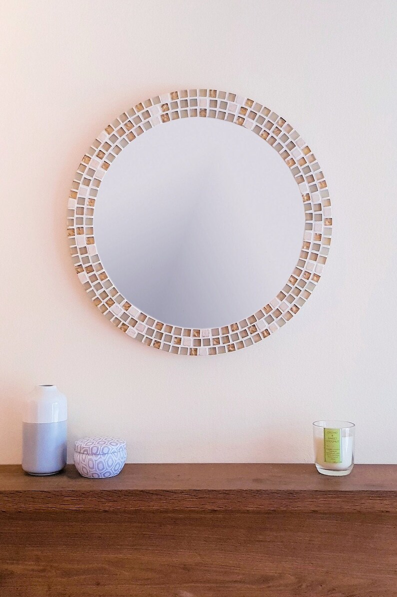 Mosaic Mirror in Gold Ivory White 50cm Round Wall Mirror Etsy