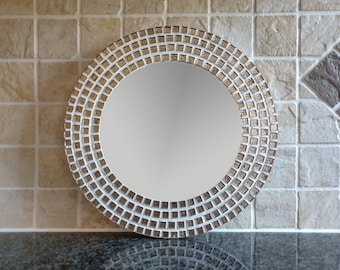 Bronze Mosaic Wall Mirror - various sizes available, Round Mirror, Pale Brown Mirror, Bathroom Mirror, Living Room Mirror, Brown Wall Decor