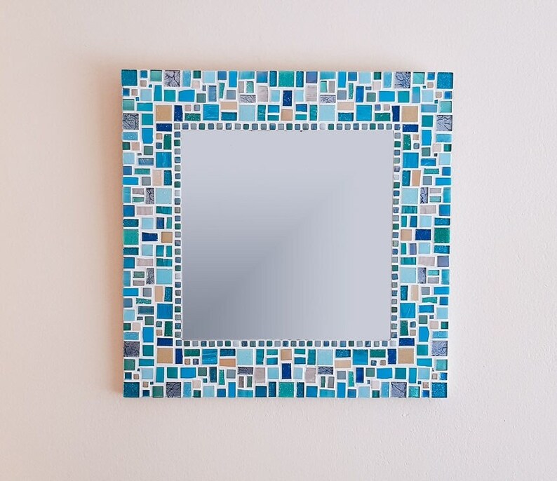 Mosaic Wall Mirror in Blue Turquoise Aqua & Yellow 40cm Etsy UK