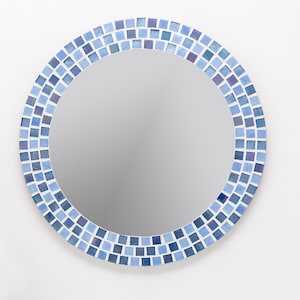 Pale Blue Mosaic Wall Mirror - Round Bathroom Mirror - Bathroom Wall Decor - Mosaic Wall Art