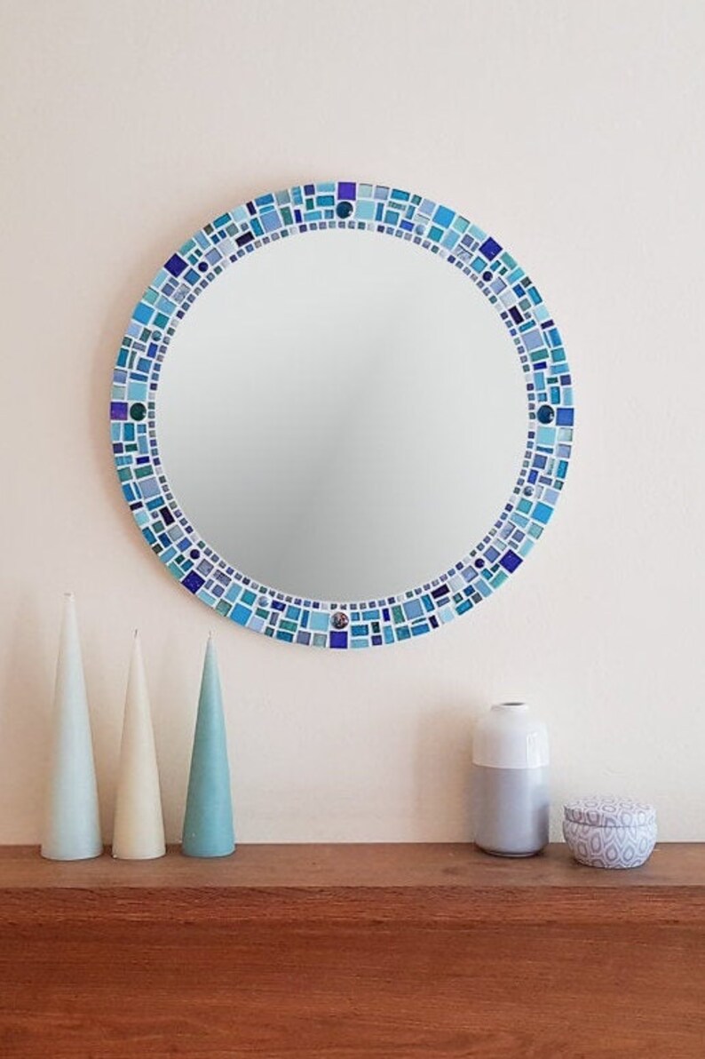 Mosaic Wall Mirror in Blue & Turquoise Round Wall Mirror Etsy Ireland