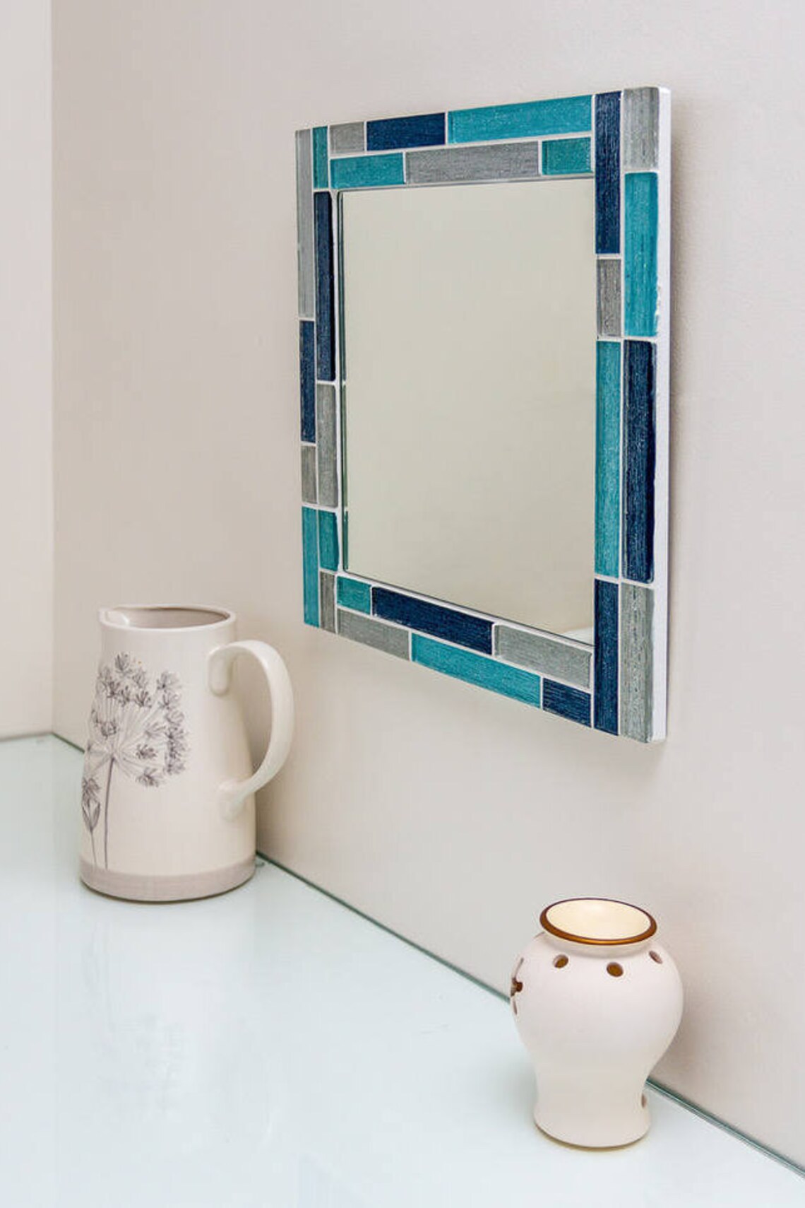 Mosaic Wall Mirror / Bathroom Mirror / Blue Bathroom Decor / Etsy