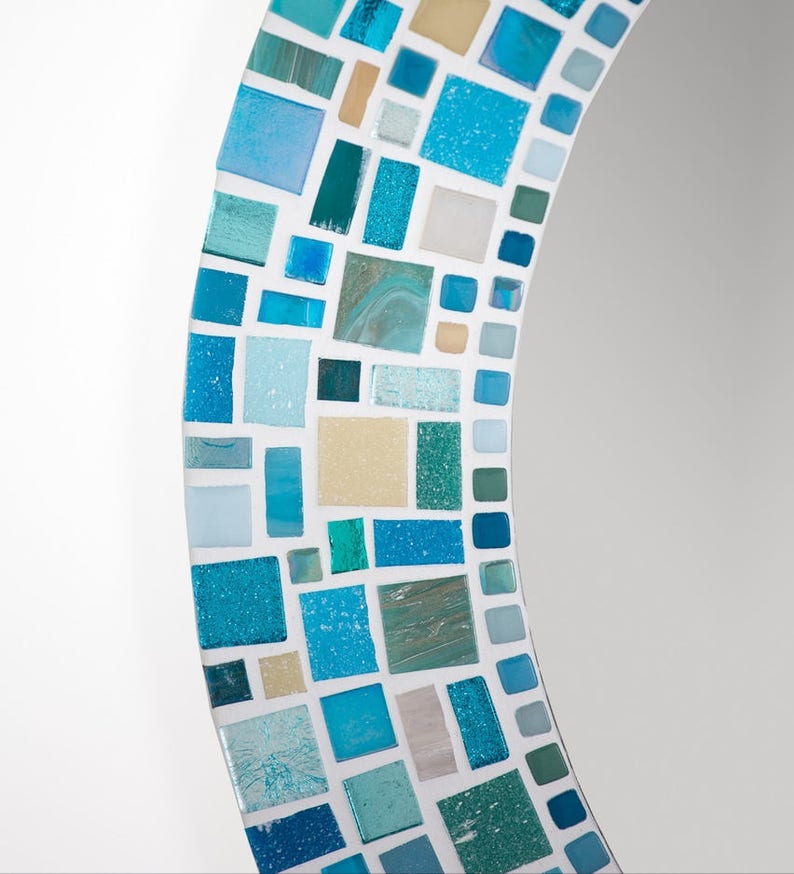 Mosaic Wall Mirror in Blue Bathroom Mirror Round Wall Mirror Etsy