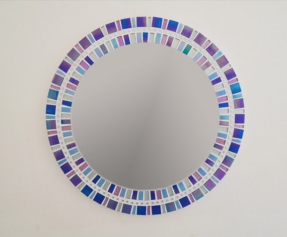 Mosaic Wall Mirror In Blue Purple Pink Silver Round - Purple Mosaic Wall Mirror Mosaic Wall Mirror In Blue Purple Pink Silver Round - Purple Mosaic Wall Mirror