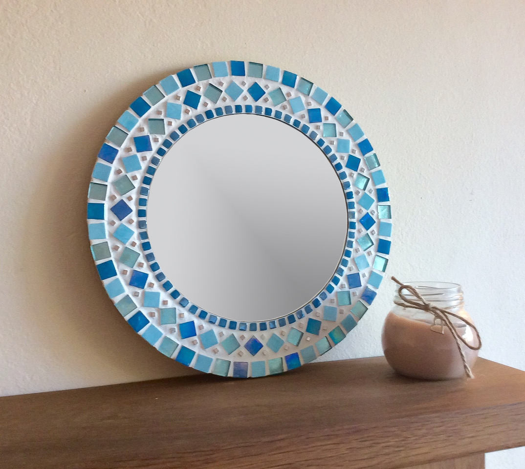 Mosaic Wall Mirror in Turquoise Aqua Blue & Silver Bathroom Etsy