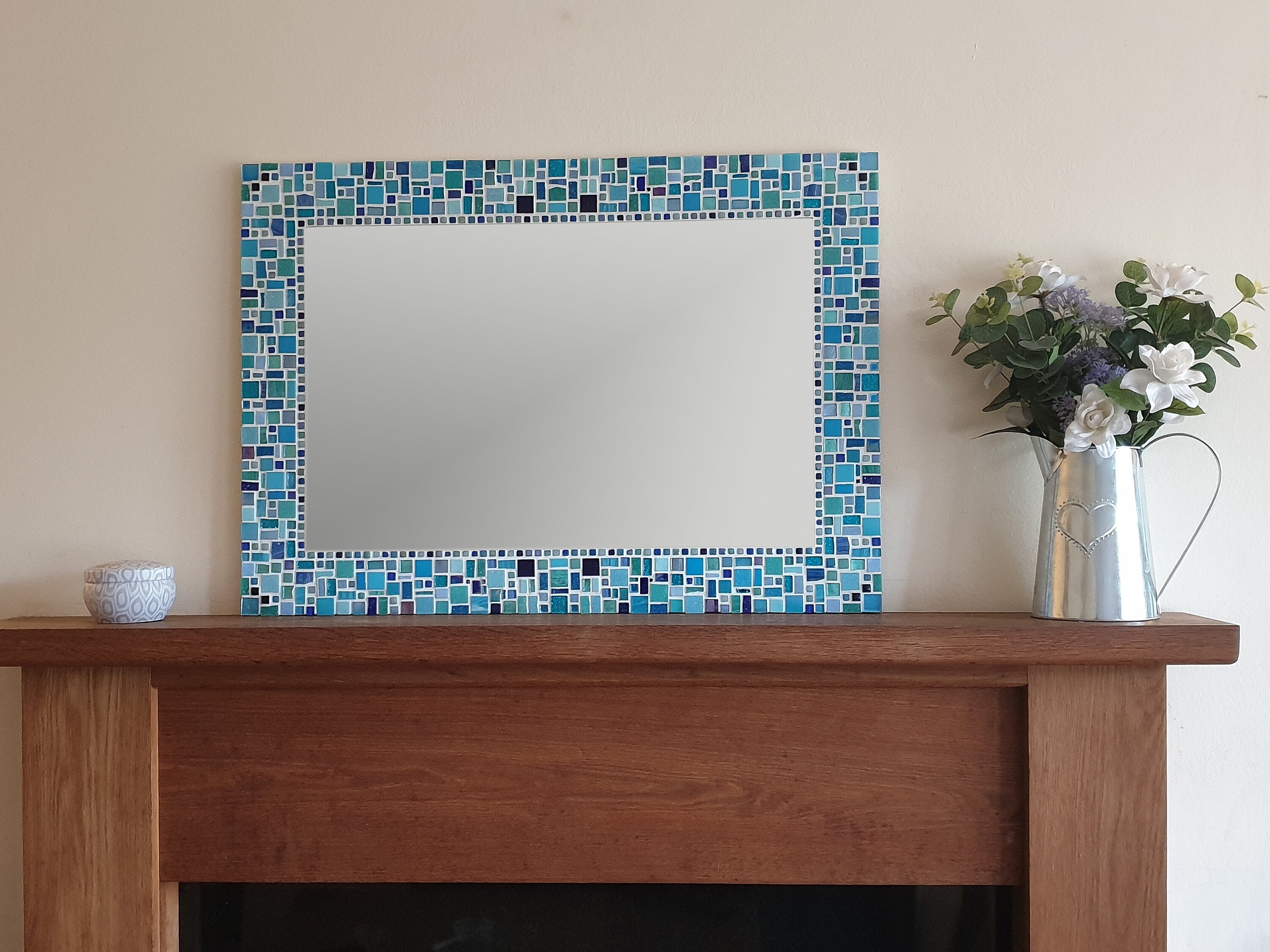 Mosaic Wall Mirror / Blue Bathroom Mirror / Large Mirror / Etsy
