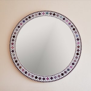 Large Mosaic Mirror,  Purple Wall Mirror, Bathroom Mirror, Round Mirror, Mosaic Wall Art, Purple Wall Decor, Purple Home Decor