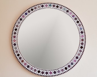 Large Mosaic Mirror,  Purple Wall Mirror, Bathroom Mirror, Round Mirror, Mosaic Wall Art, Purple Wall Decor, Purple Home Decor