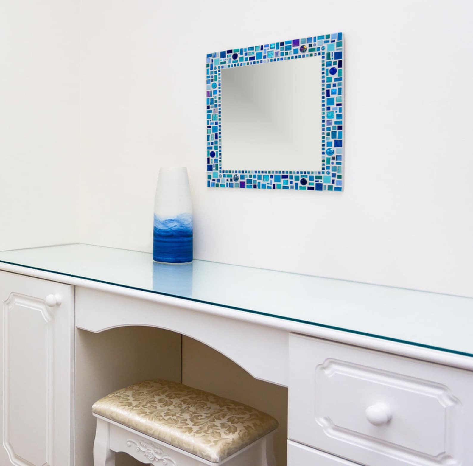Mosaic Wall Mirror in Blue & Turquoise 40cm Bathroom Mirror Etsy UK
