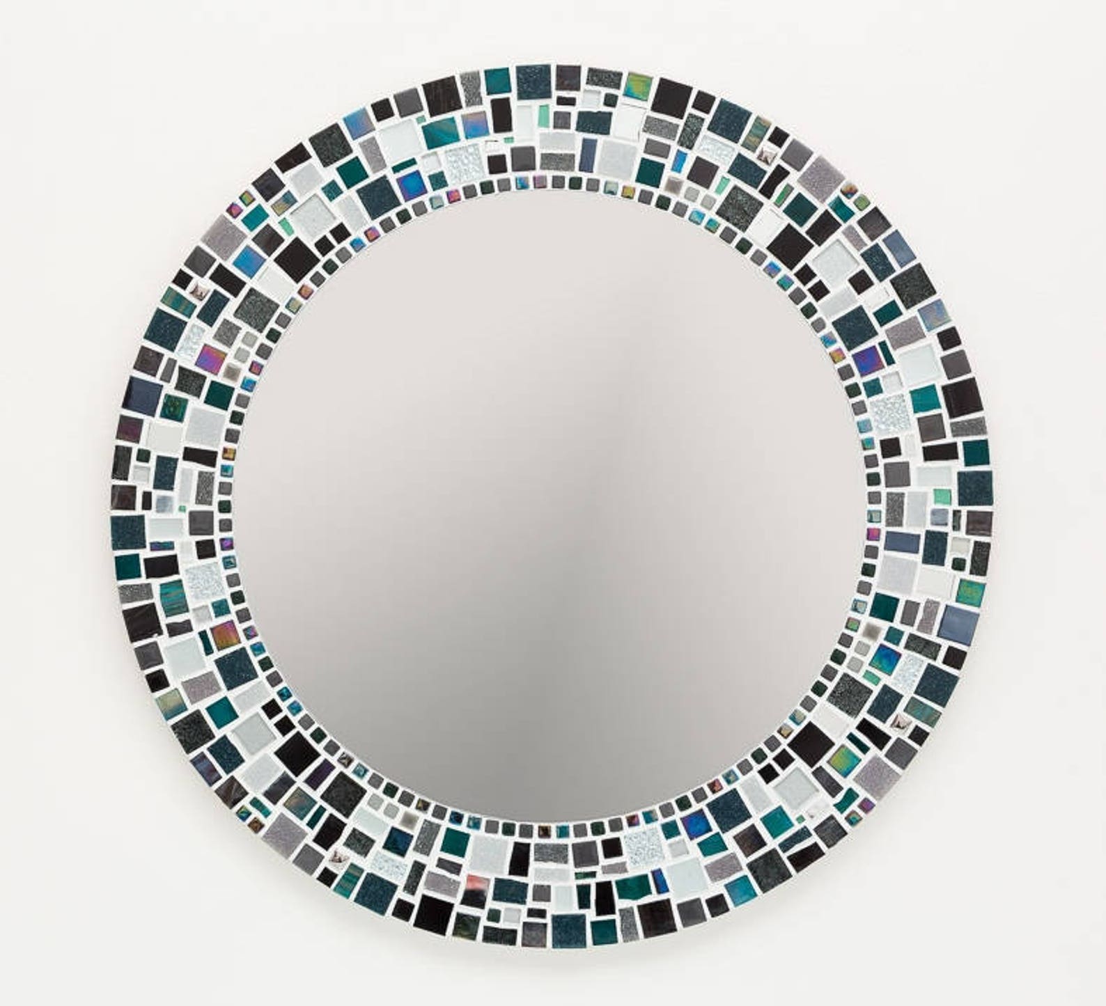Wall Mirror in Black Silver & Teal Mosaic Mirror Bathroom Etsy UK