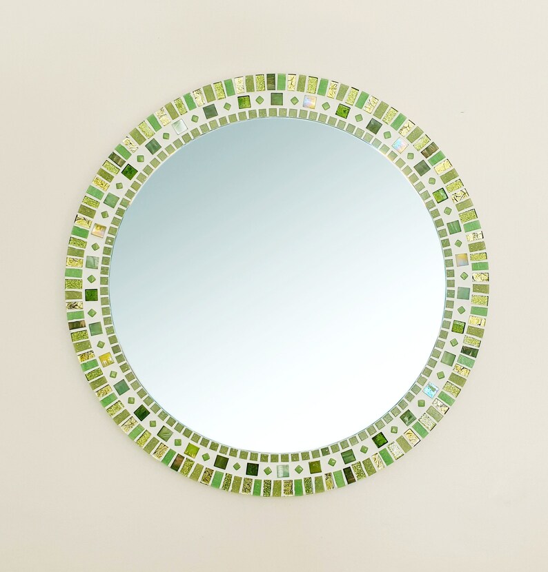 Mosaic Wall Mirror in Green Round Green Mirror Bathroom | Etsy