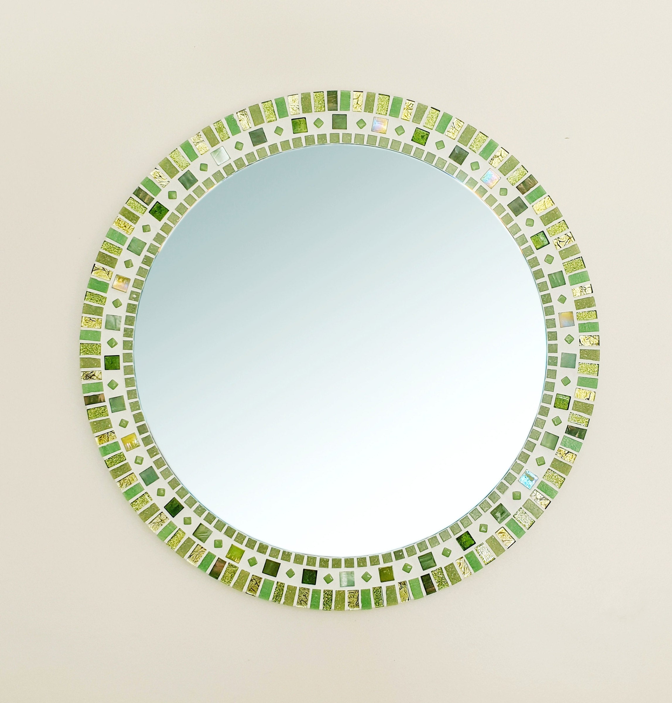 Mosaic Wall Mirror in Green Round Green Mirror Bathroom Etsy