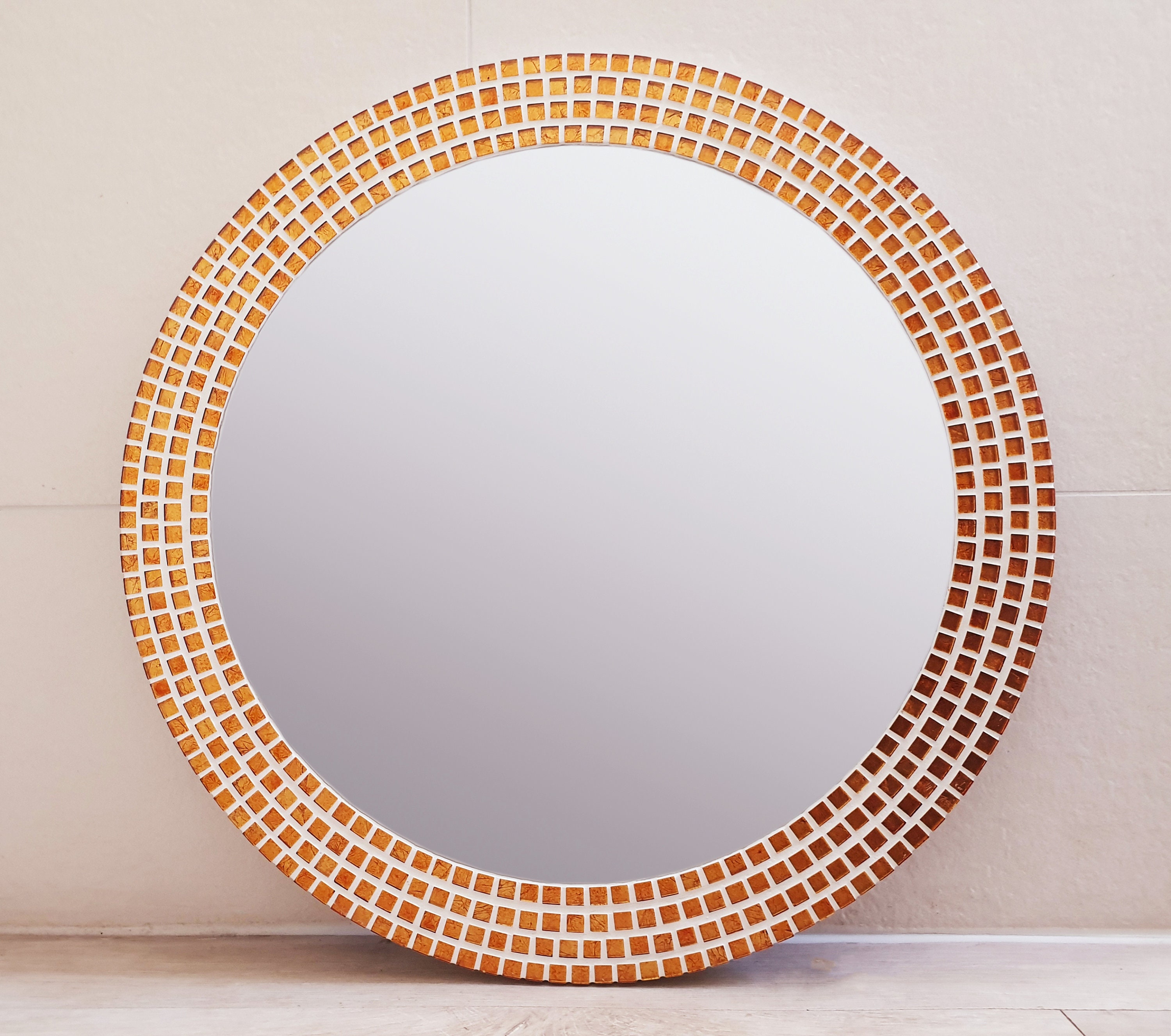 Mosaic Wall Mirror in Copper / Burnt Orange Round Mirror Etsy UK