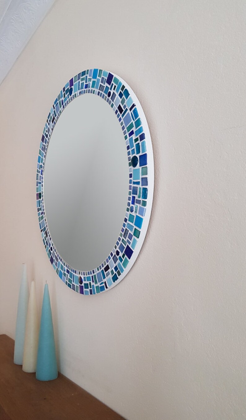 Mosaic Wall Mirror in Blue & Turquoise Round Wall Mirror Etsy Ireland