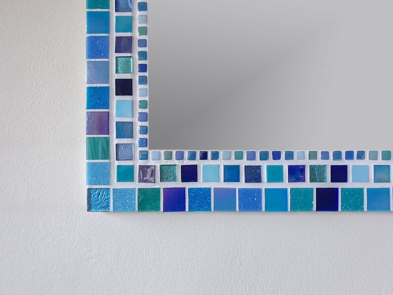 Espejo de mosaico en azul turquesa y agua espejo de pared de | Etsy