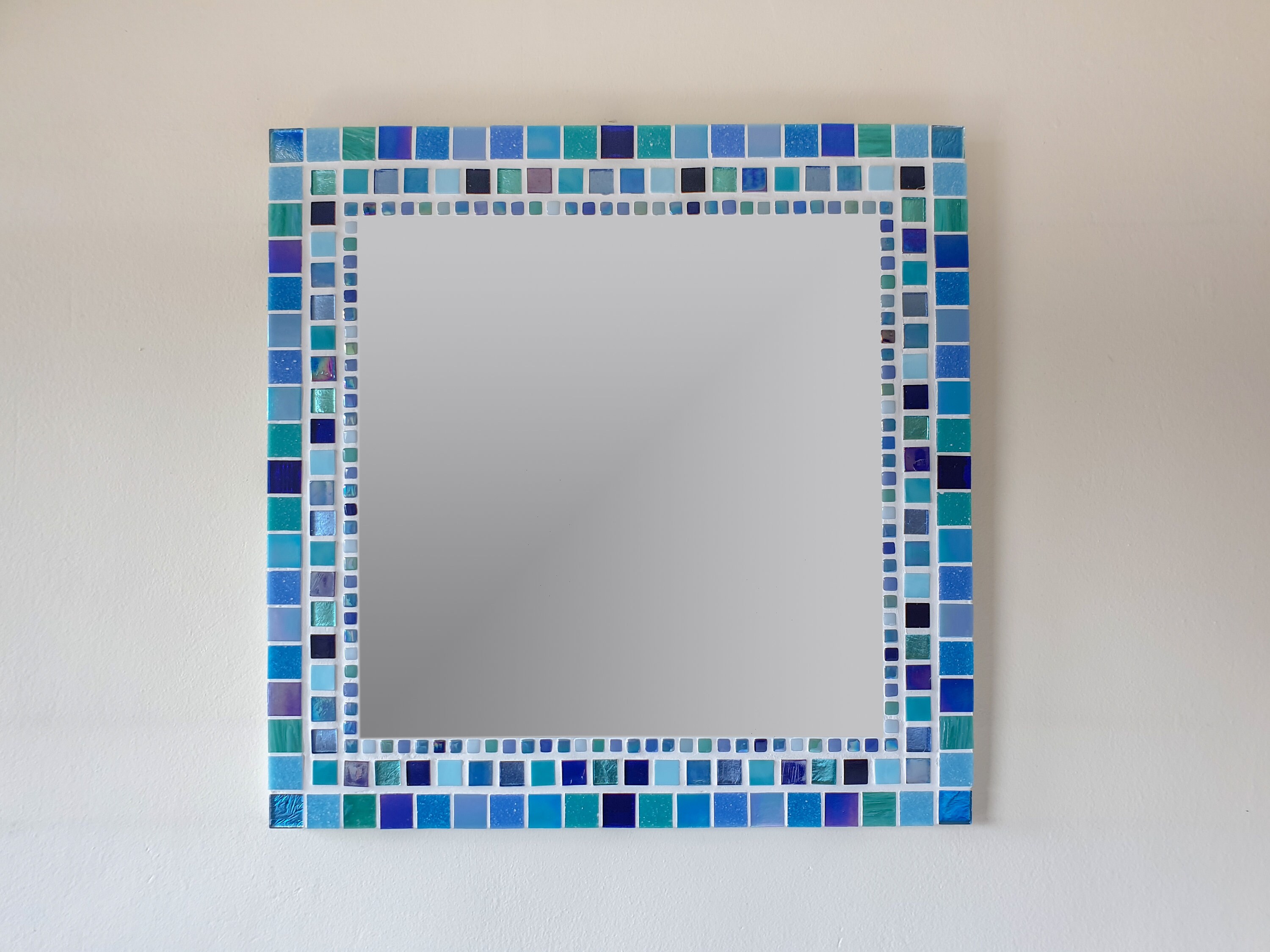 Mosaic Mirror In Blue Turquoise Aqua Wall Bathroom Decor Art