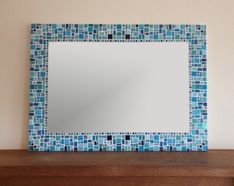 Mosaic Wall Mirror / Blue Bathroom Mirror / Large Mirror / Decorative Mirror / Blue Decor / Mosaic Wall Art