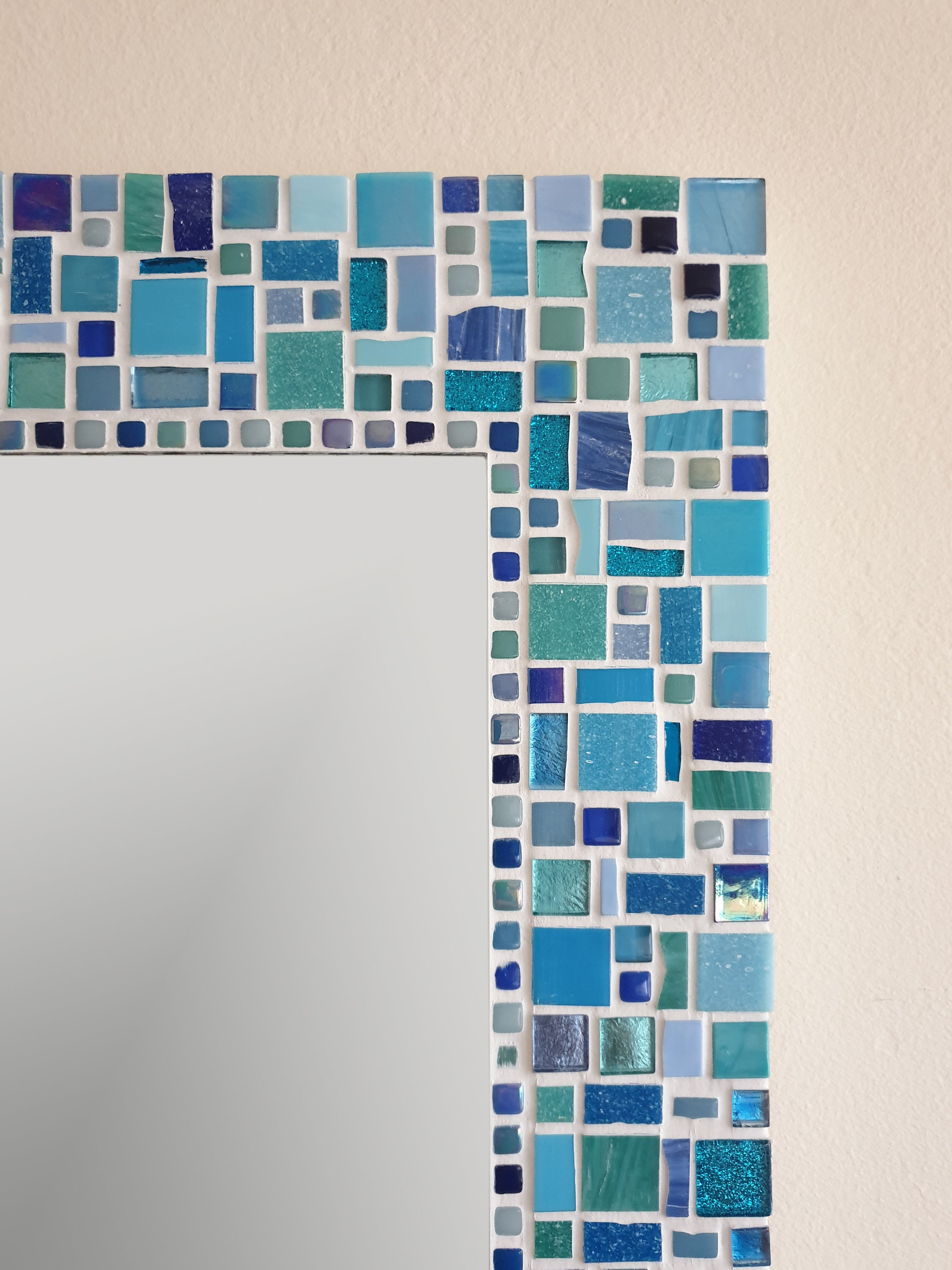 Mosaic Wall Mirror / Blue Bathroom Mirror / Large Mirror / Etsy