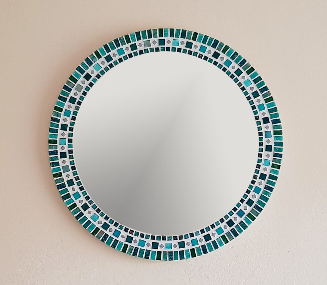 Espejo de pared de mosaico en verde azul azul espejo redondo | Etsy
