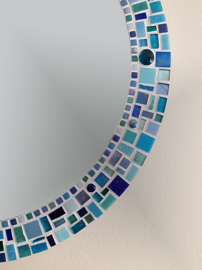 Mosaic Wall Mirror in Blue & Turquoise Round Wall Mirror Etsy Ireland