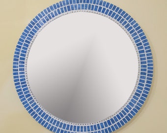 Blue Mosaic Mirror, Round Wall Mirror, Bathroom Mirror, Blue Wall Decor, Housewarming Gift, Mosaic Wall Art