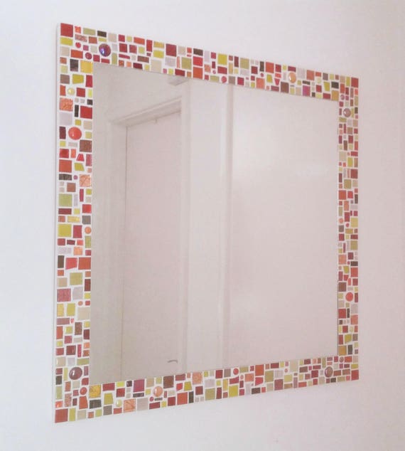 Mosaic Mirror In Red Orange Yellow Brown Large Wall Image 0