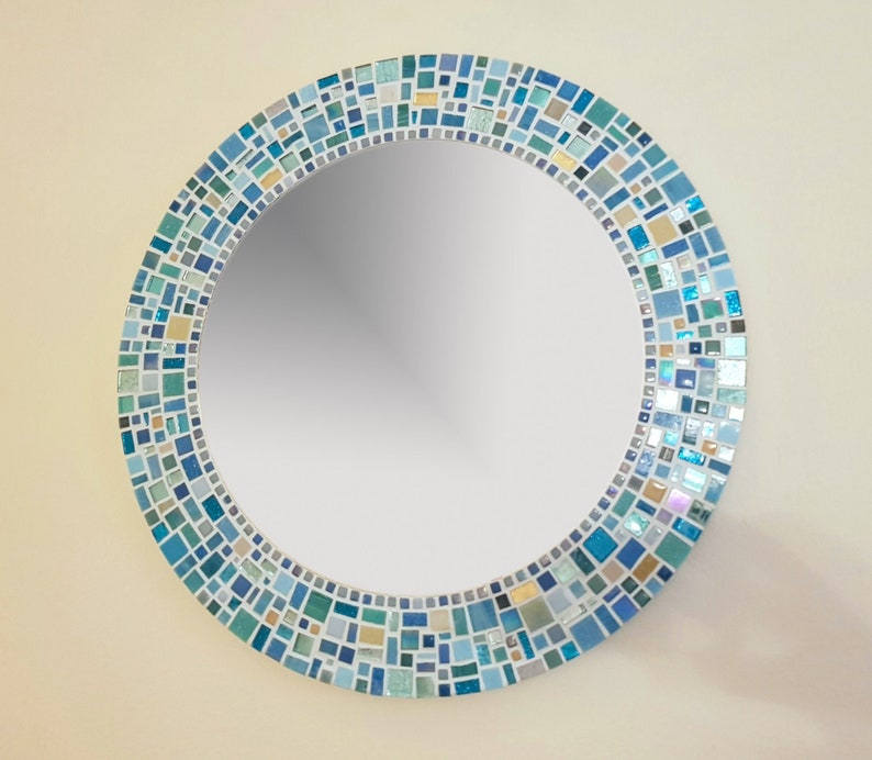 Mosaic Wall Mirror in Blue Bathroom Mirror Round Wall Mirror Etsy