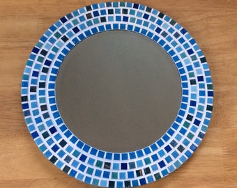 Bathroom Wall Mirror in Aqua Blue & Turquoise 30cm, Round Mirror, Mosaic Mirror