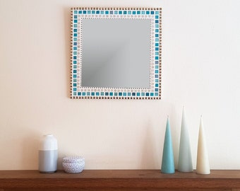Mosaic Wall Mirror / Bathroom Mirror / Bathroom Wall Decor / Mosaic Wall Art / Hallway Mirror /Beach House Decor / Teal Home Decor