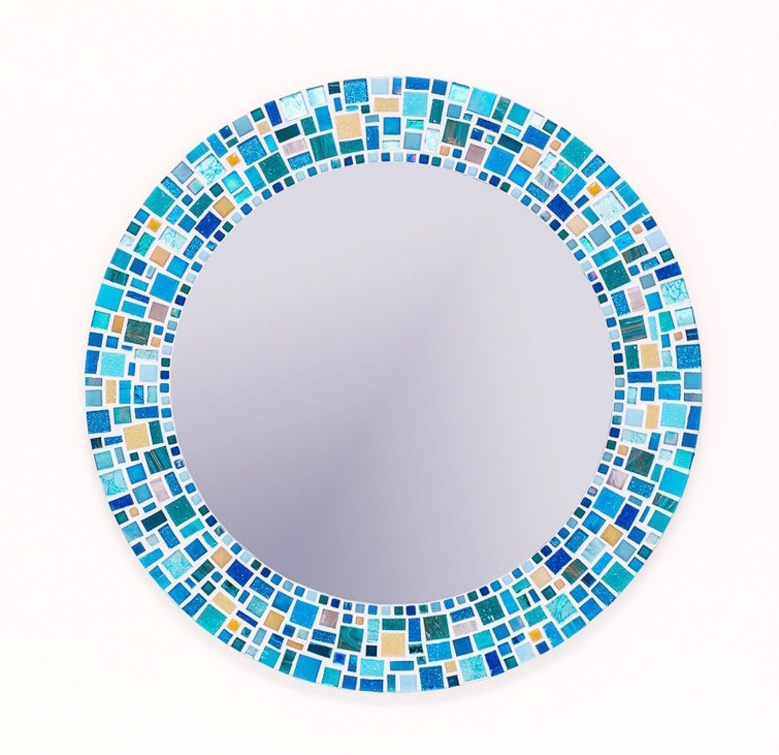 Mosaic Wall Mirror in Blue Bathroom Mirror Round Wall Mirror Etsy