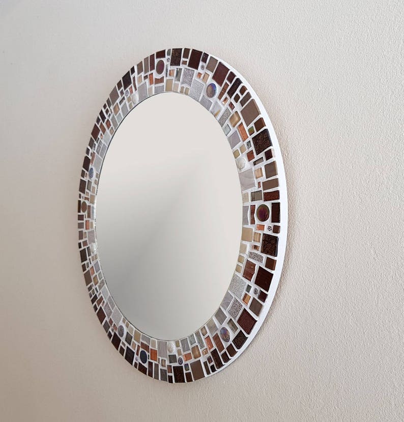 Wall Mirror in Brown Copper & Cream Mosaic Mirror Bathroom Etsy