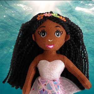 Black Mermaid Doll. Medium brown skin tone
