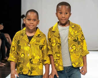 Boys African Print Jacket. Yellow and Black special occasion wear