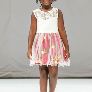 Pink African Print Girls Dress: Lace & Chiffon Flower Girl Dress