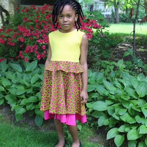 Ankara Girls Dress: Pink & Yellow African Print, Cotton Bodice, Bolero Set