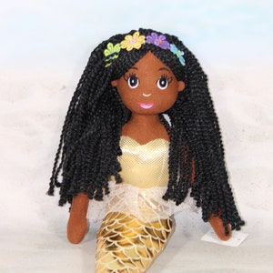 Large Black Mermaid Doll. Medium brown skin tone. 18 inch Plush doll