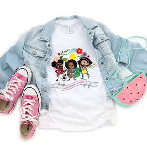 Kids Regular Fit Tee With Little Black Girl Characters in Different Shades Of Brown. Ikuzi Doll Cartoons Characters. Black Girl Magic