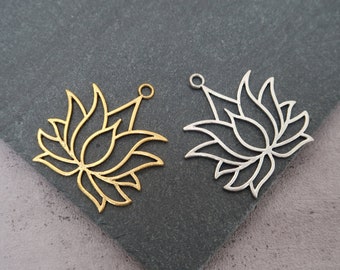 Brass lotus flower connector pendant, 40x35 mm