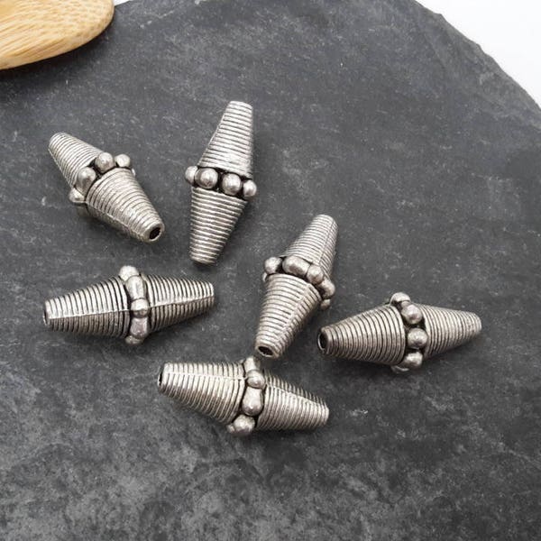 Large beads, cone spacer beads, beads, ethnic boho, silver, 22 x 10 mm
