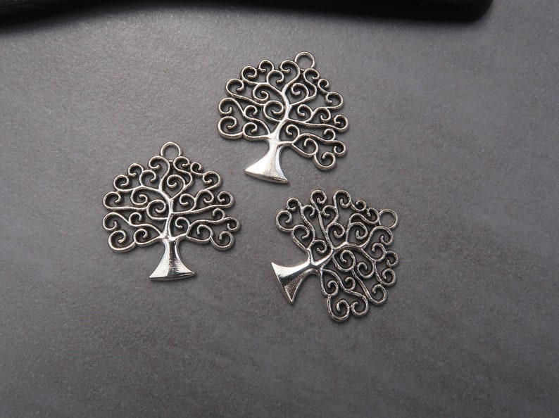 Celtic life tree pendant iggdrasil with spiral branches in silver or bronze brass 26x25 mm
