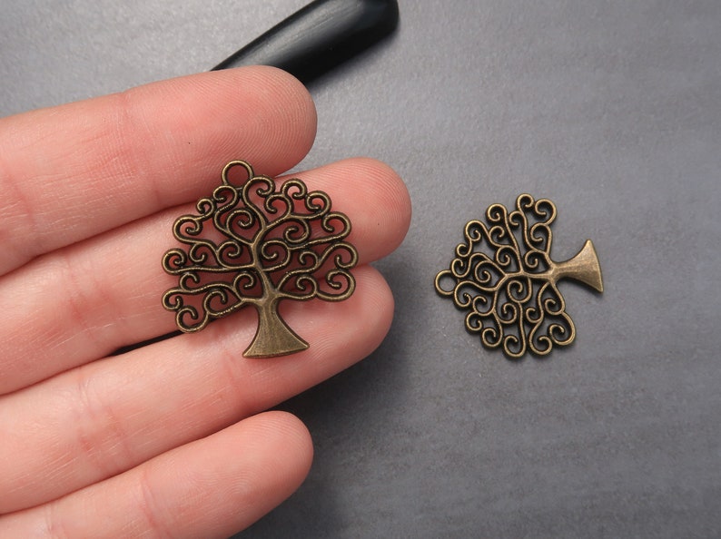 Celtic life tree pendant iggdrasil with spiral branches in silver or bronze brass 26x25 mm