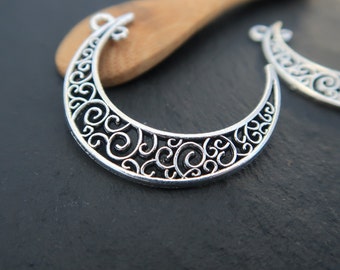 Large half moon pendant with openwork scrolls, Quarter moon pendant, 38x32 mm